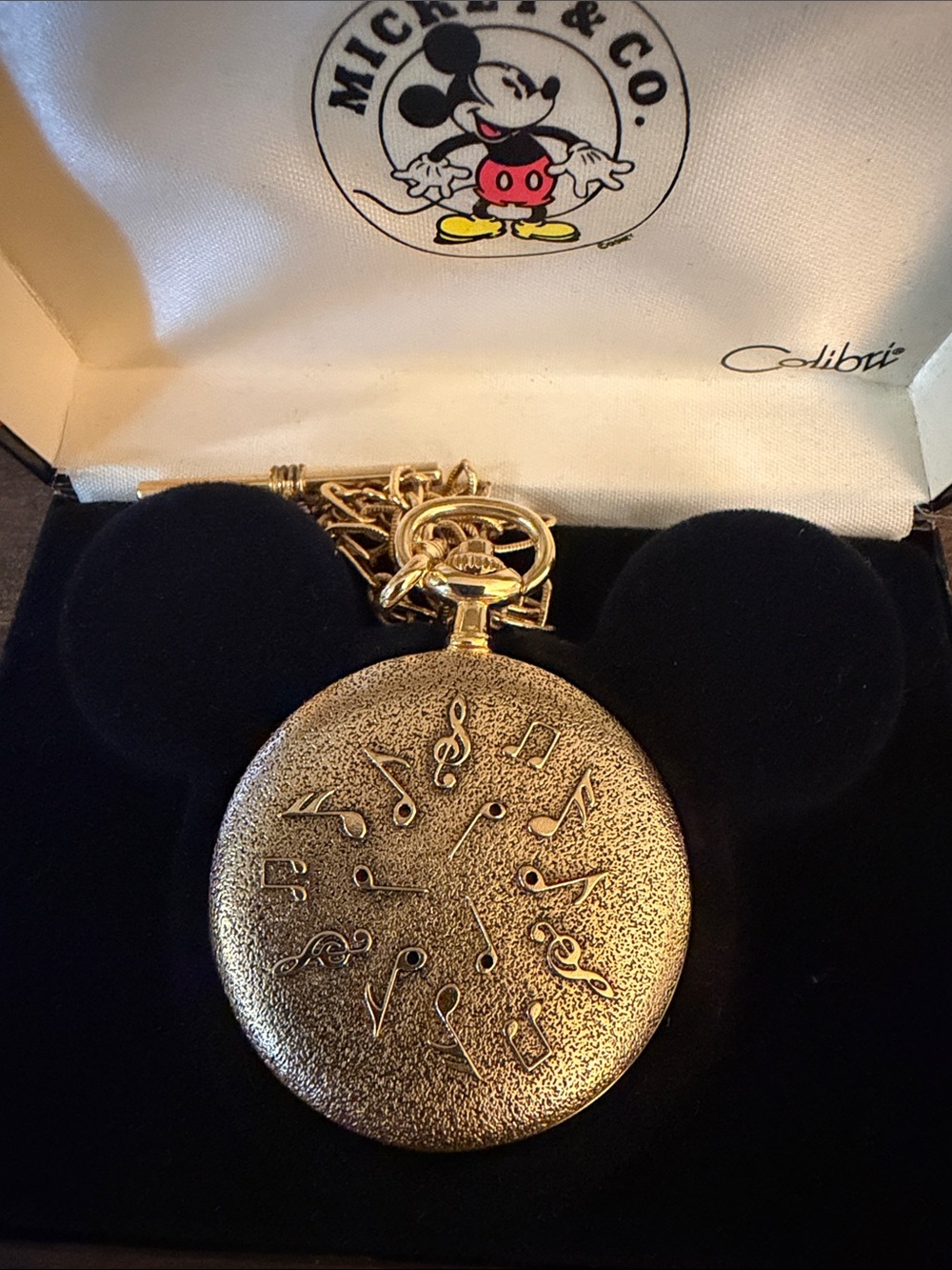 Disney Mickey Mouse Colibri Musical Pocket Watch w/ Chain, Box & Papers - Picture 4 of 5
